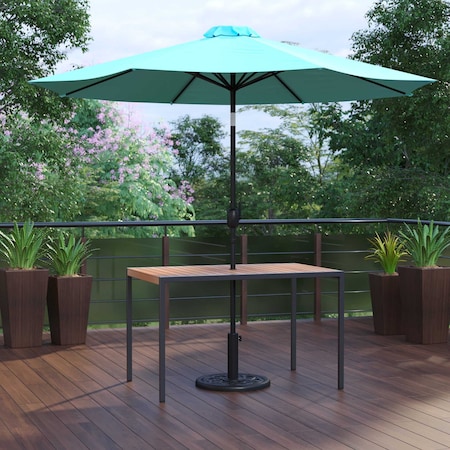 Flash Furniture Faux Teak 30 x 48 Patio Table-Teal Umbrella & Base XU-DG-UH3048-UB19BTL-GG